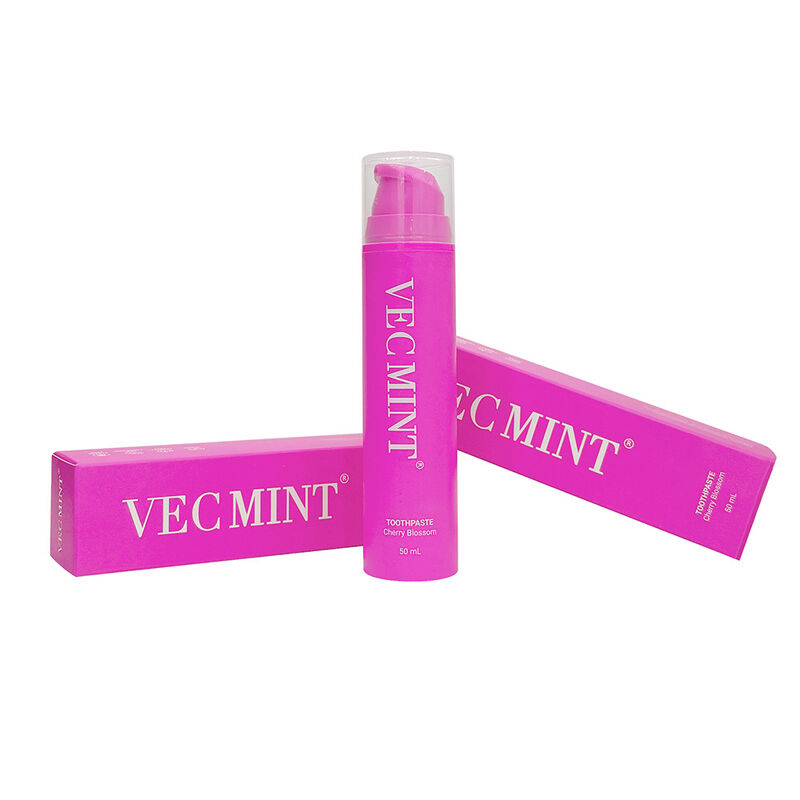 VECMINT Cherry Blossom Toothpaste 50mL - Pump Bottle Design Fluoride-Free Oral Care Paste for Gentle Teeth Clean & Fresh Breath