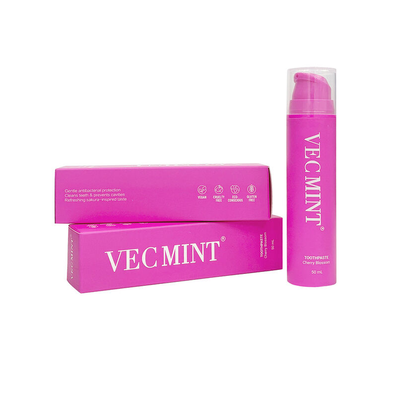 VECMINT Cherry Blossom Toothpaste 50mL - Pump Bottle Design Fluoride-Free Oral Care Paste for Gentle Teeth Clean & Fresh Breath