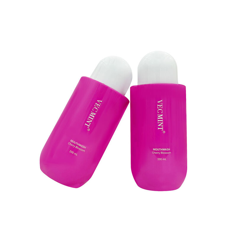 200ml VECMINT Cherry Blossom Flavor Mouthwash - Premium Oral Hygiene Product with Sleek Pink Bottle for Fresh Breath & Gentle Mouth Care