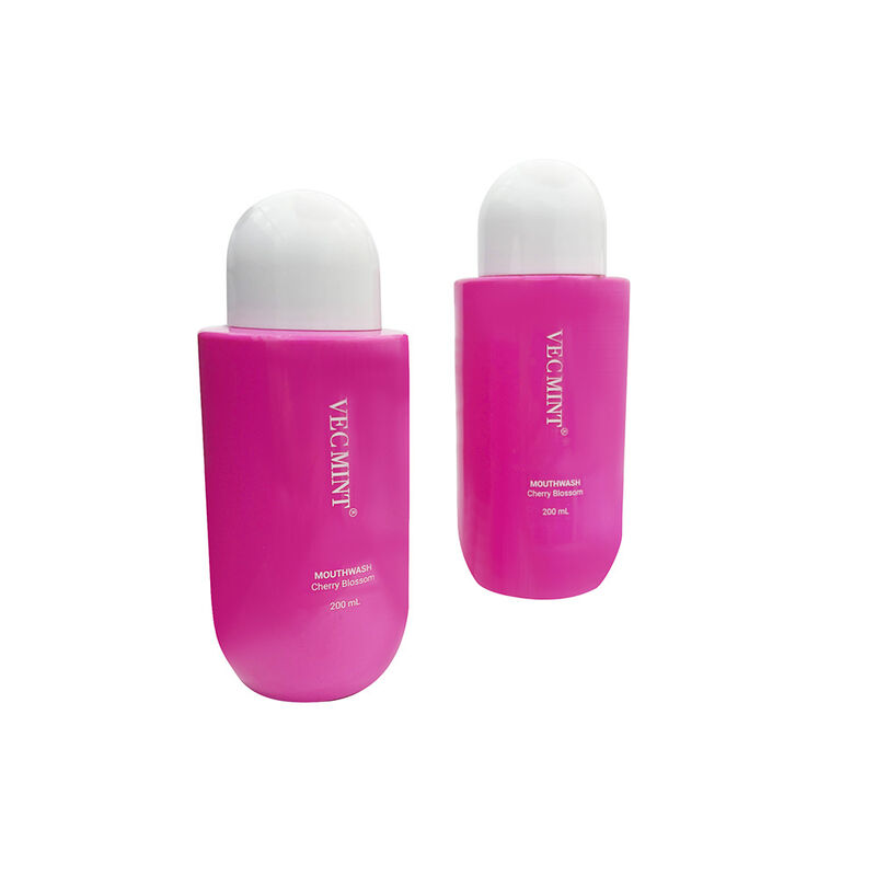 200ml VECMINT Cherry Blossom Flavor Mouthwash - Premium Oral Hygiene Product with Sleek Pink Bottle for Fresh Breath & Gentle Mouth Care