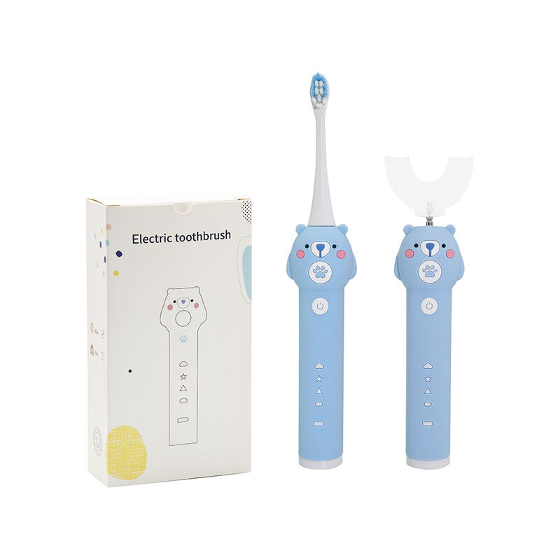 Baby Blue Bear Children Electric Toothbrush - 2 Brush Heads (Soft Bristle) Waterproof Sonic Toothbrush with 3 Modes for Kids 3-15 Years Old Oral Care Kit